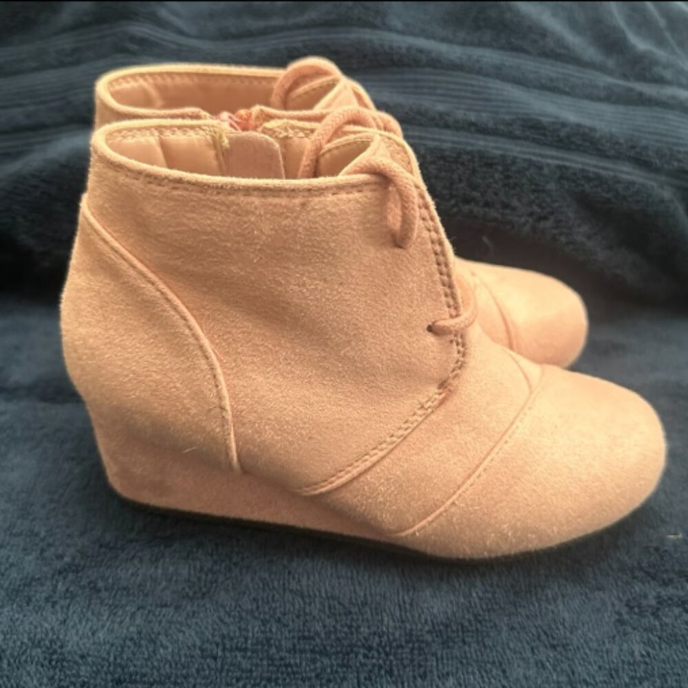 Girls Low Wedge Heels Booties Fashion Boots Party Dress Ankle Bootie 11 PINK NEW